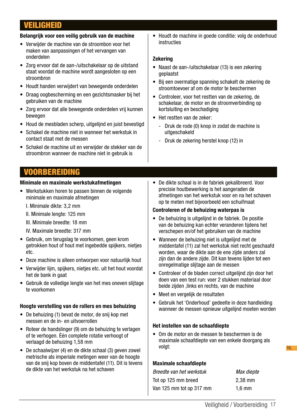 Veiligheid, Voorbereiding | Triton TPT 125 User Manual | Page 17 / 64