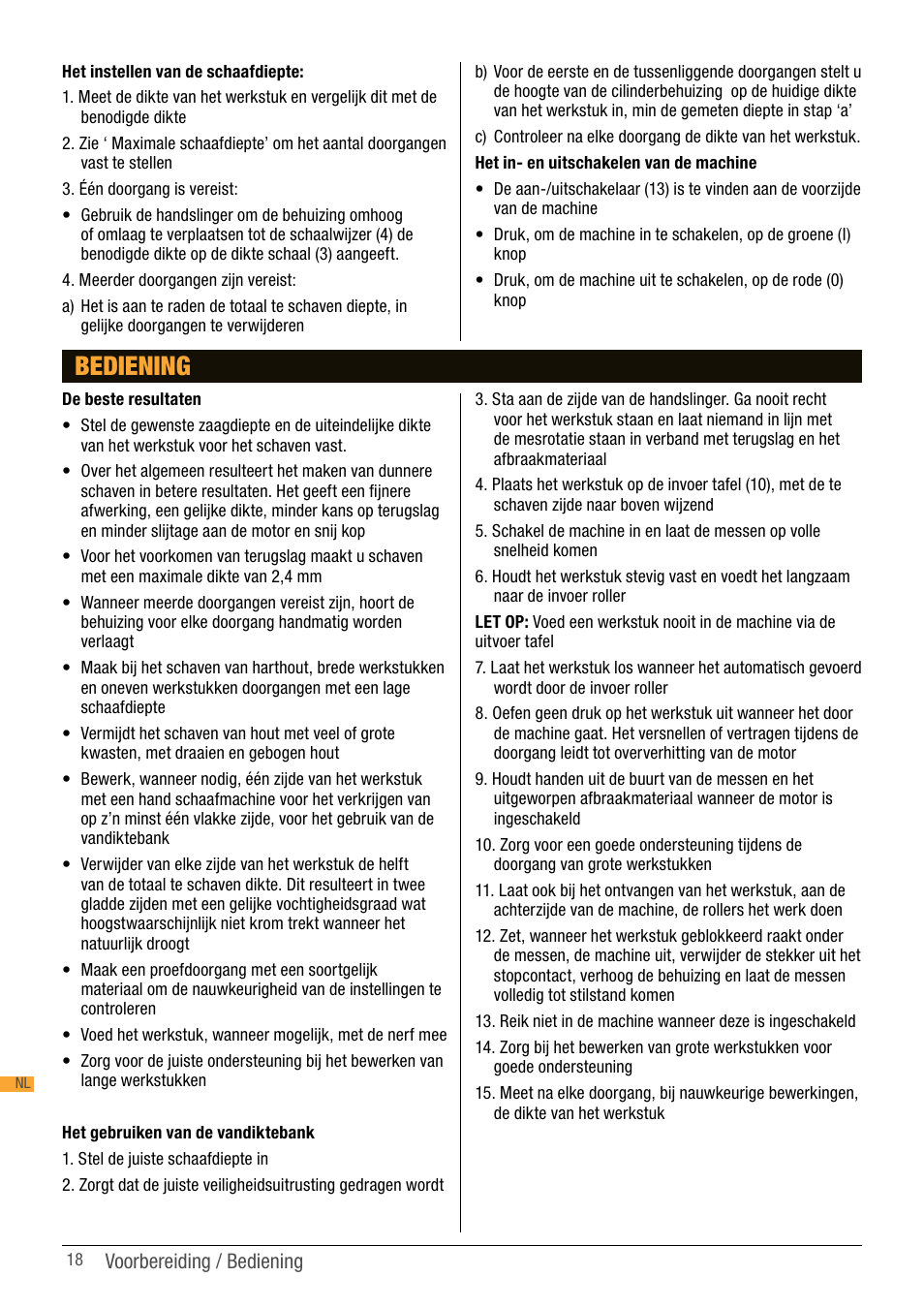 Bediening | Triton TPT 125 User Manual | Page 18 / 64