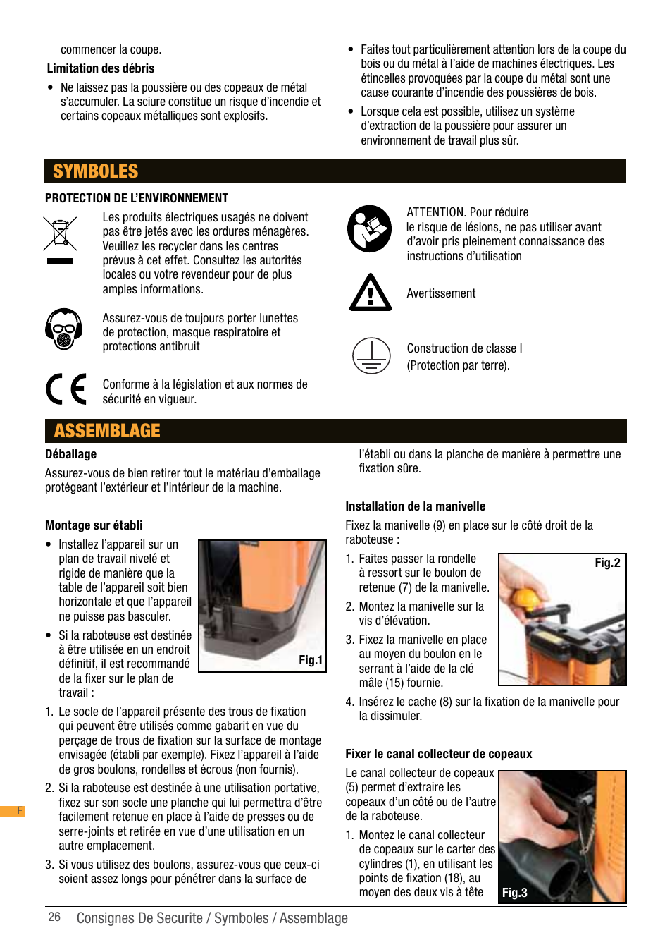 Symboles, Assemblage | Triton TPT 125 User Manual | Page 26 / 64