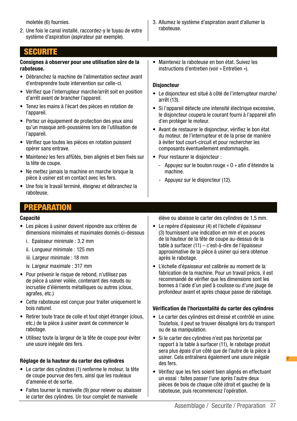 Securite, Preparation | Triton TPT 125 User Manual | Page 27 / 64