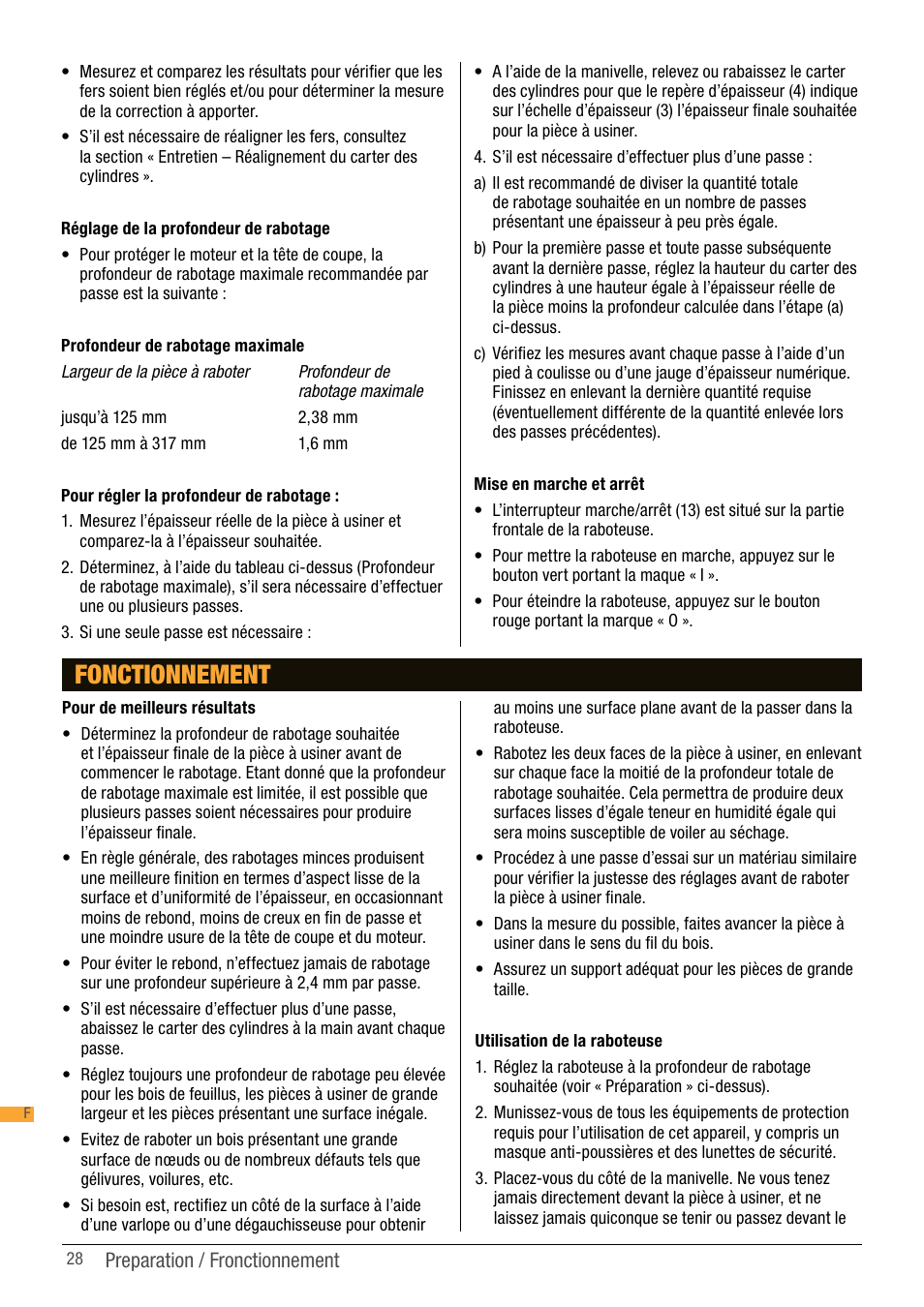 Fonctionnement | Triton TPT 125 User Manual | Page 28 / 64
