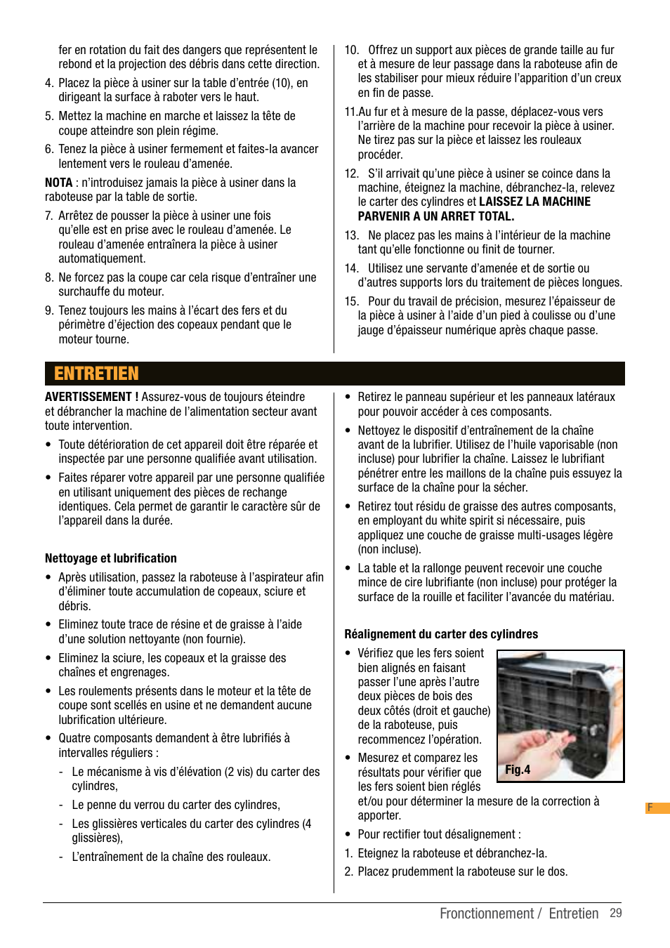 Entretien | Triton TPT 125 User Manual | Page 29 / 64