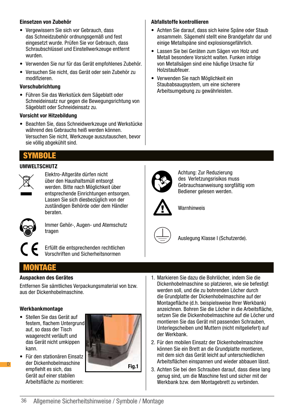 Symbole, Montage | Triton TPT 125 User Manual | Page 36 / 64