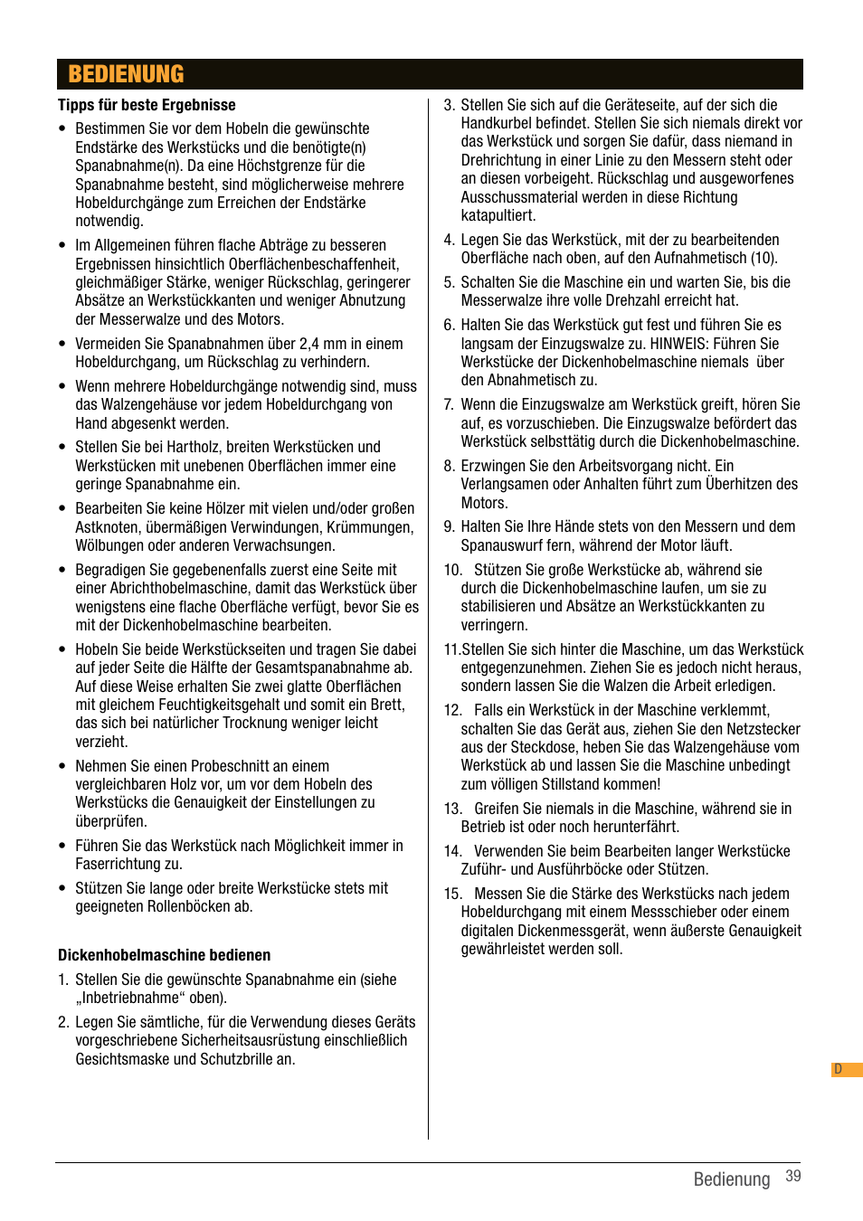 Bedienung | Triton TPT 125 User Manual | Page 39 / 64