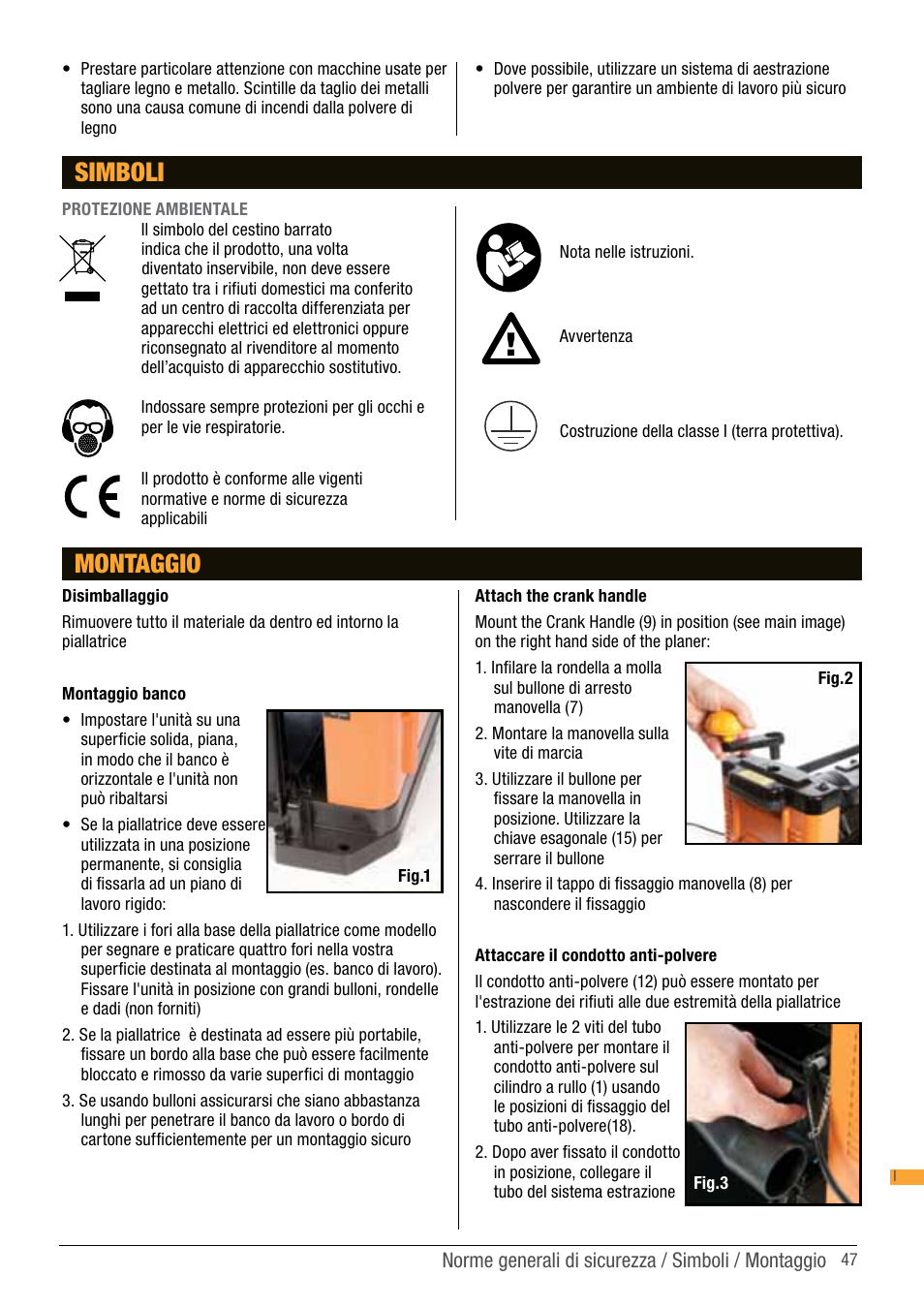 Simboli, Montaggio | Triton TPT 125 User Manual | Page 47 / 64