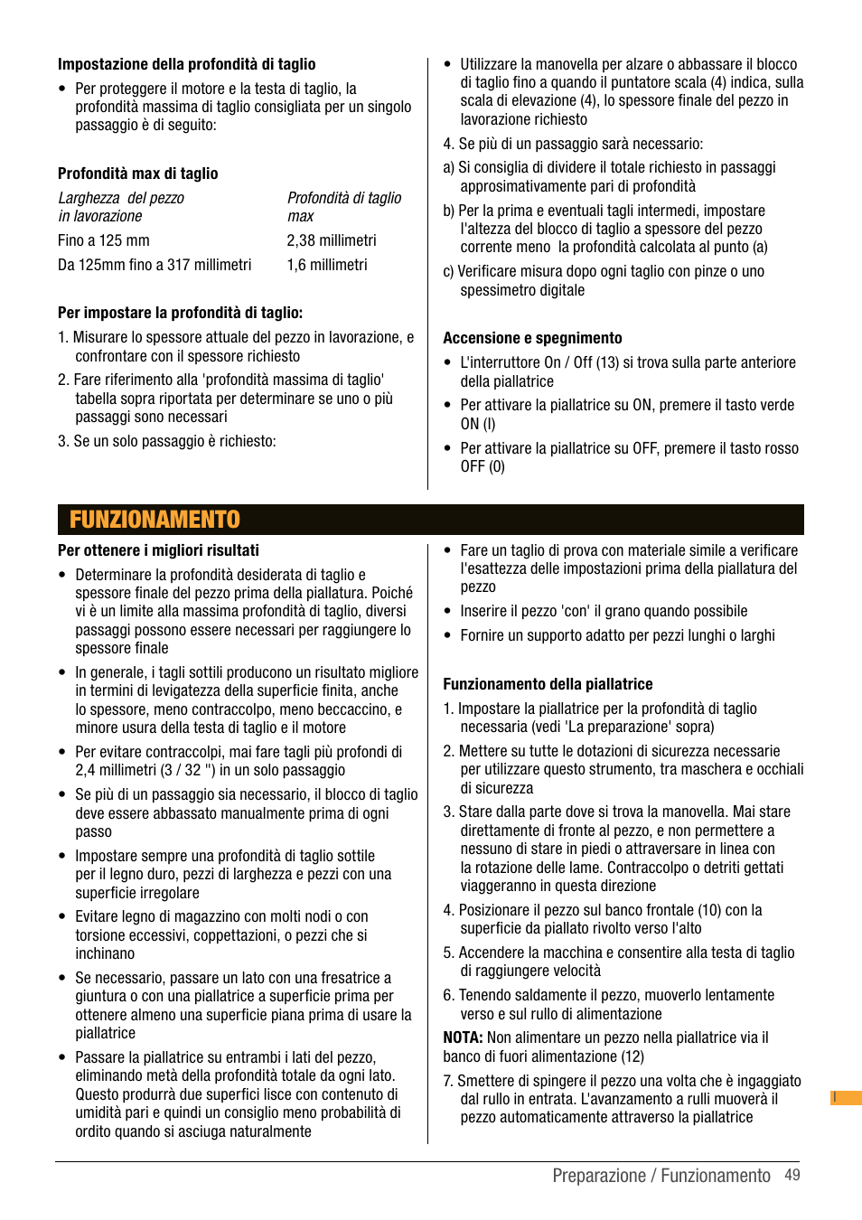 Funzionamento | Triton TPT 125 User Manual | Page 49 / 64
