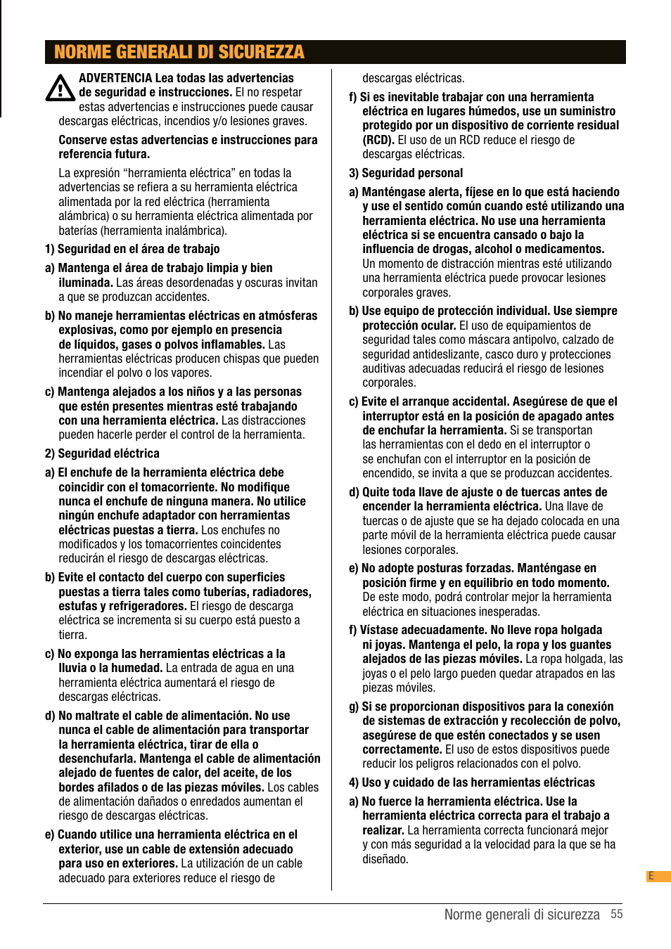 Norme generali di sicurezza | Triton TPT 125 User Manual | Page 55 / 64