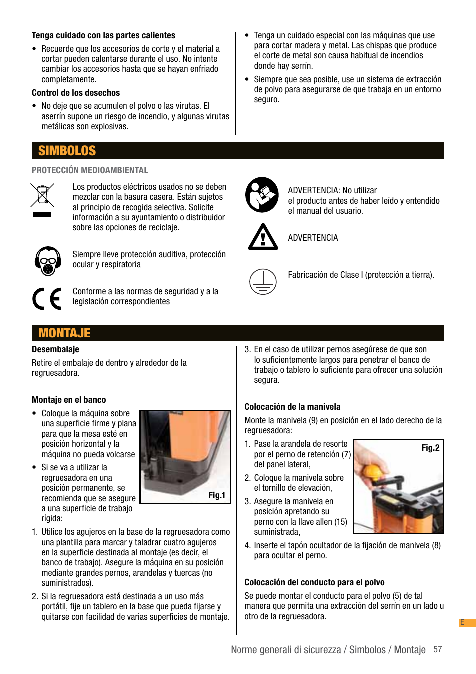 Simbolos, Montaje | Triton TPT 125 User Manual | Page 57 / 64