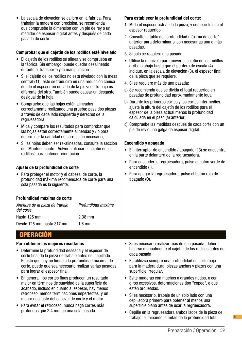 Operación | Triton TPT 125 User Manual | Page 59 / 64