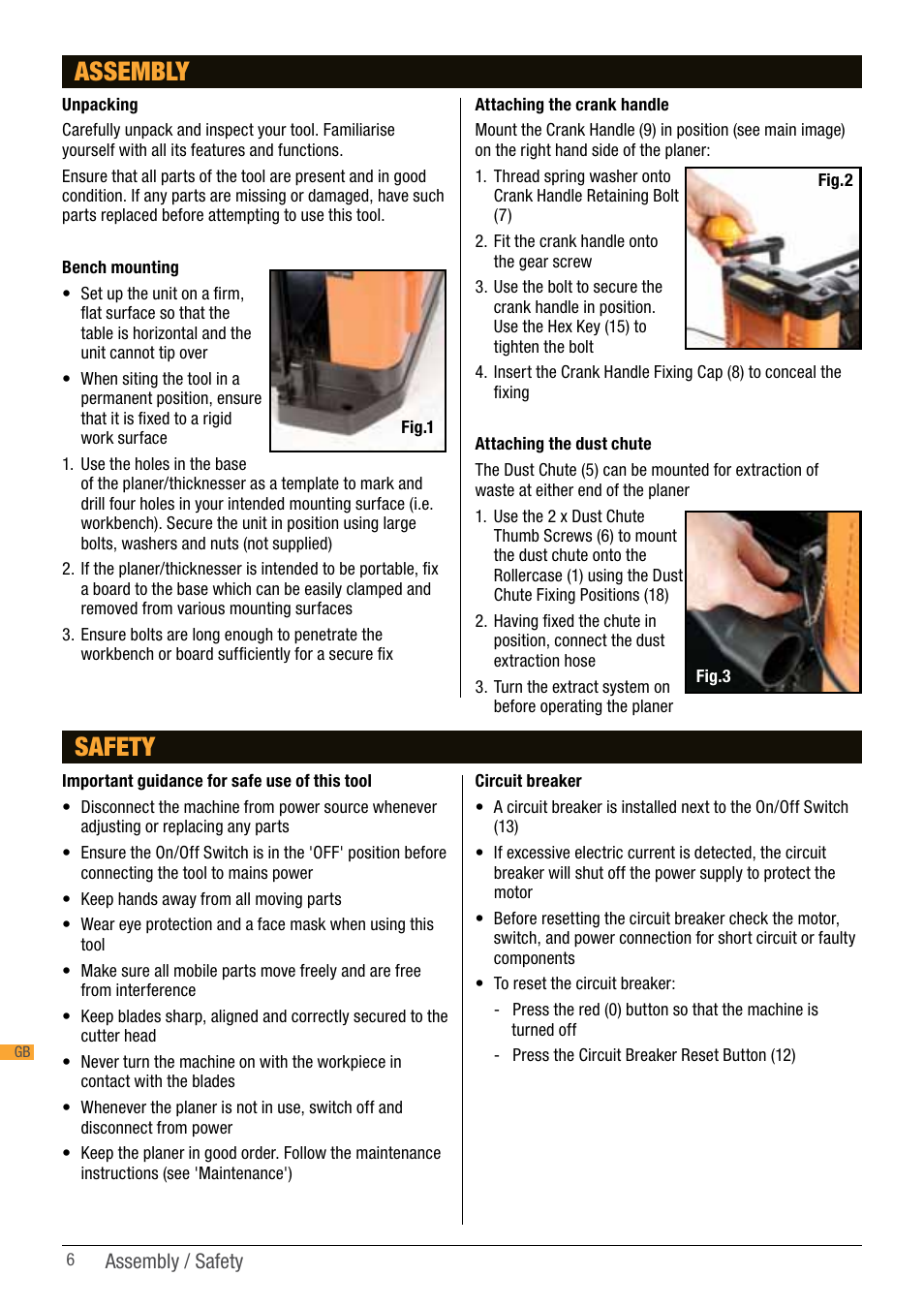 Assembly, Safety | Triton TPT 125 User Manual | Page 6 / 64