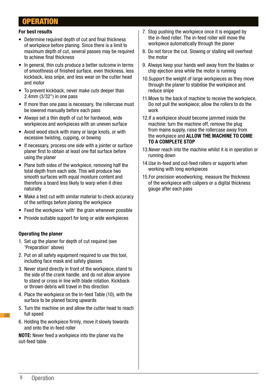 Operation | Triton TPT 125 User Manual | Page 8 / 64