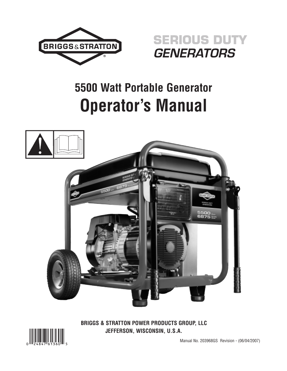 Briggs & Stratton 5500 Watt User Manual | 76 pages