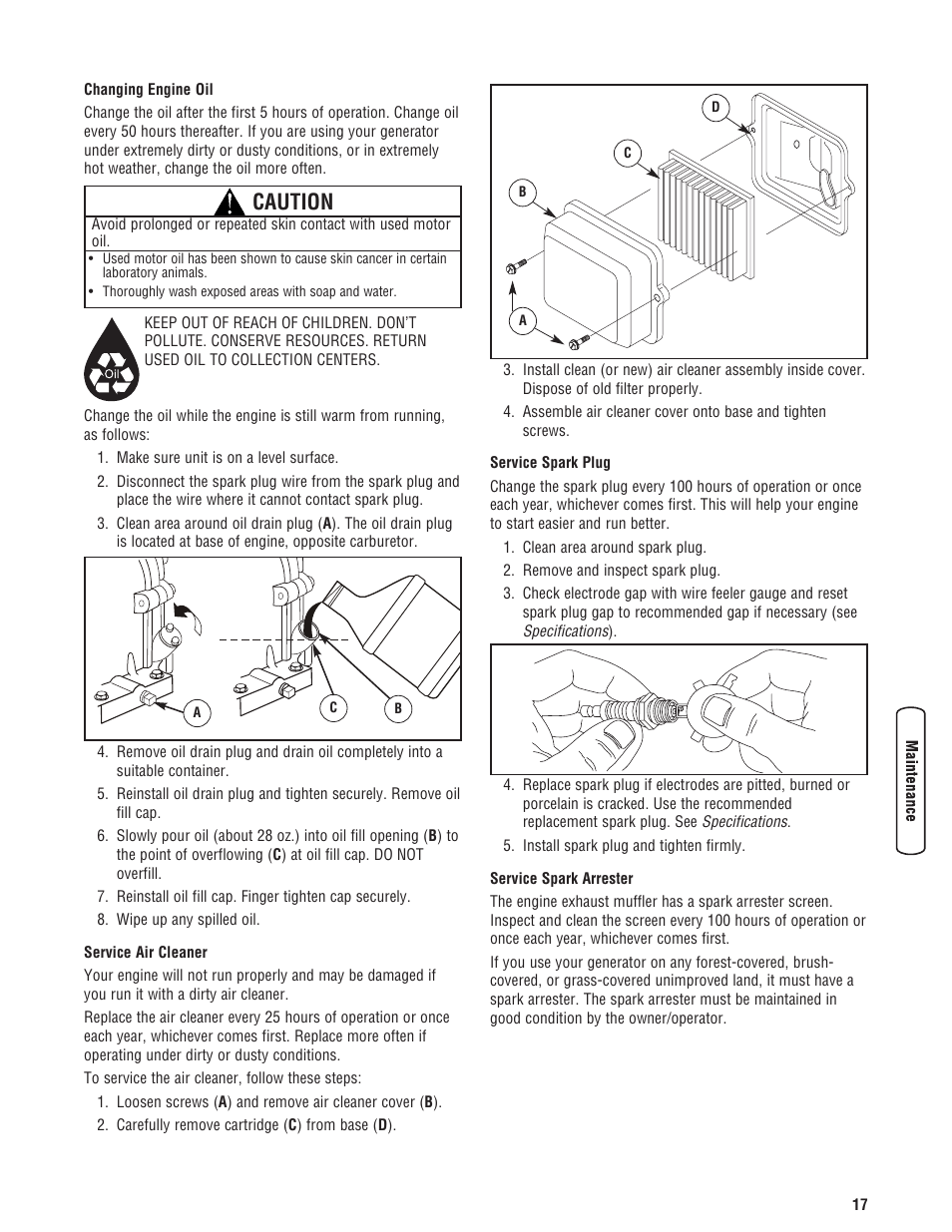 Caution | Briggs & Stratton 5500 Watt User Manual | Page 17 / 76