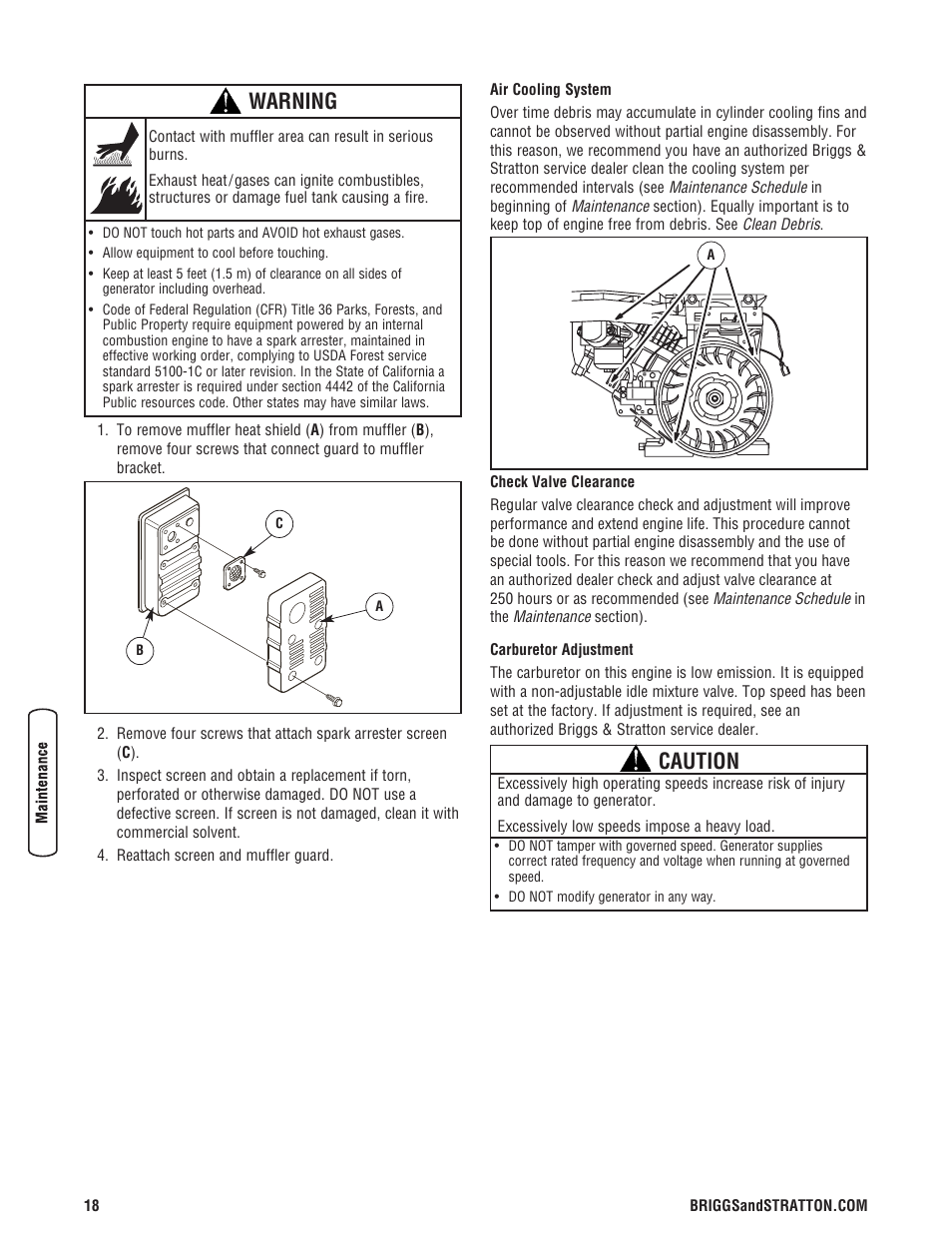 Caution, Warning | Briggs & Stratton 5500 Watt User Manual | Page 18 / 76
