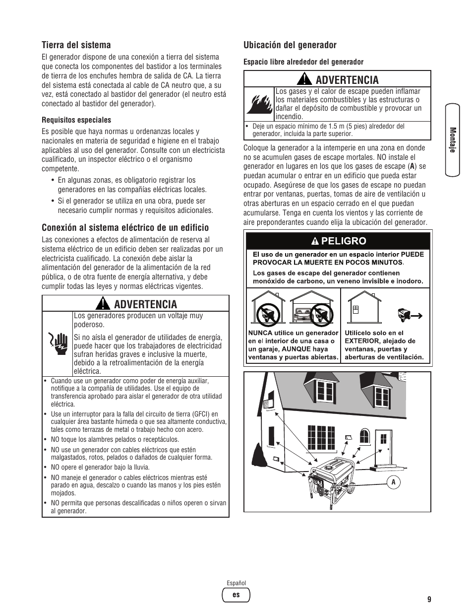 Advertencia | Briggs & Stratton 5500 Watt User Manual | Page 33 / 76