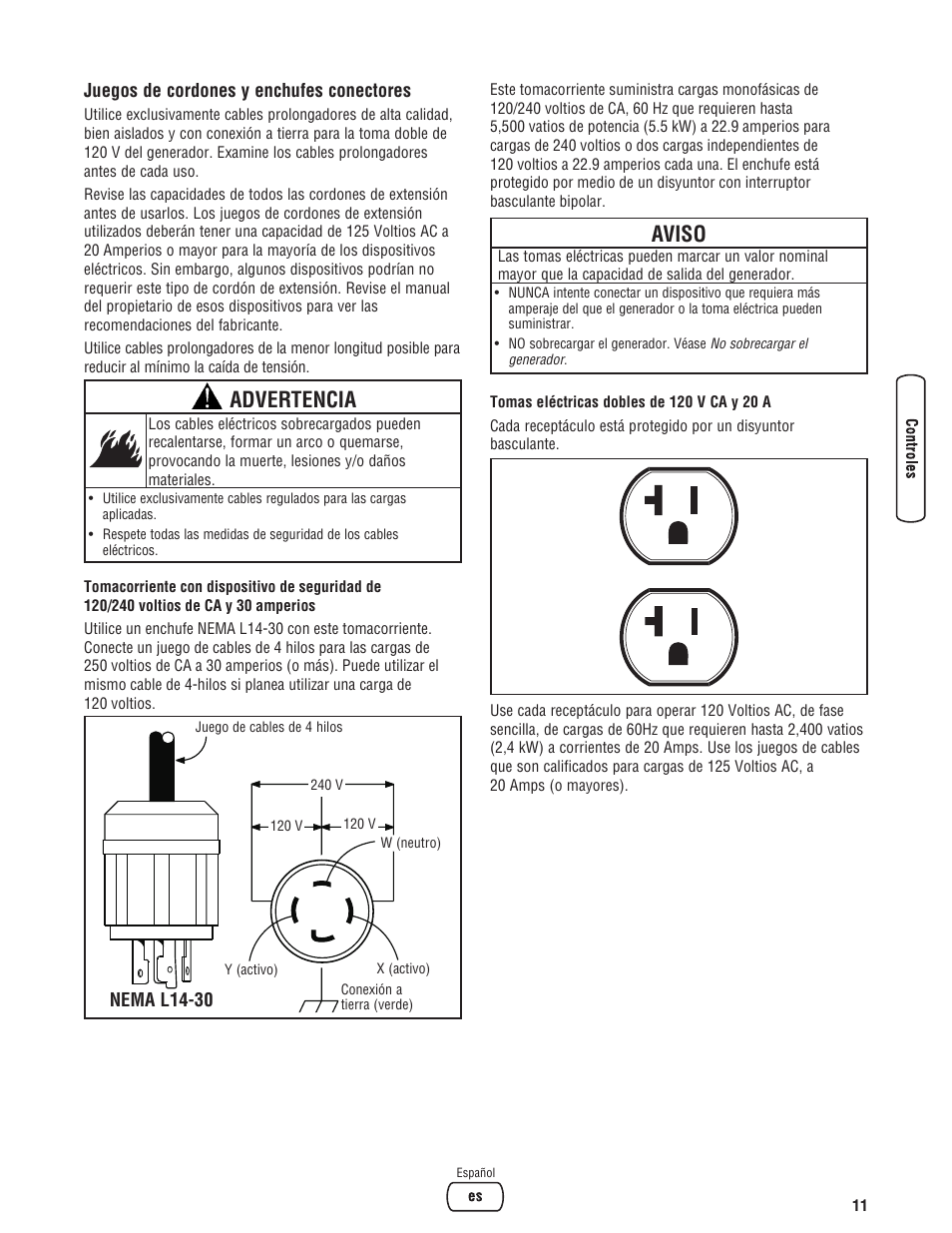 Advertencia, Aviso | Briggs & Stratton 5500 Watt User Manual | Page 35 / 76