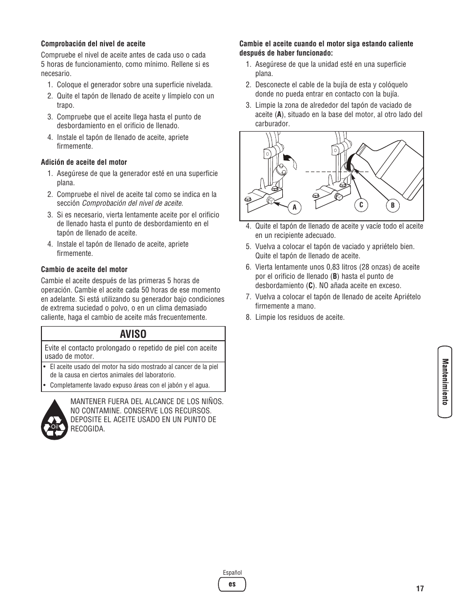 Aviso | Briggs & Stratton 5500 Watt User Manual | Page 41 / 76