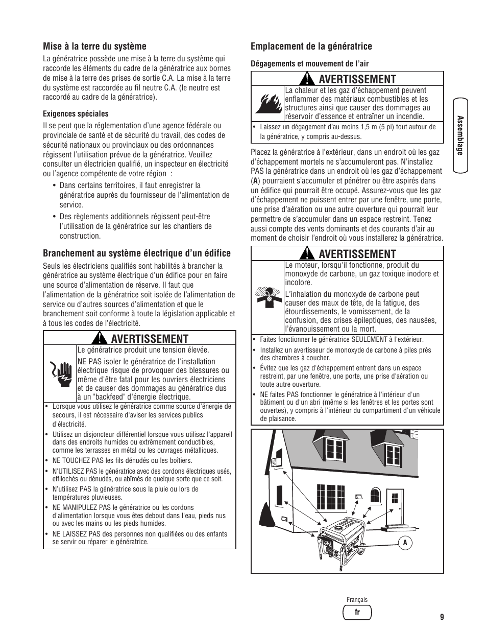Avertissement | Briggs & Stratton 5500 Watt User Manual | Page 59 / 76