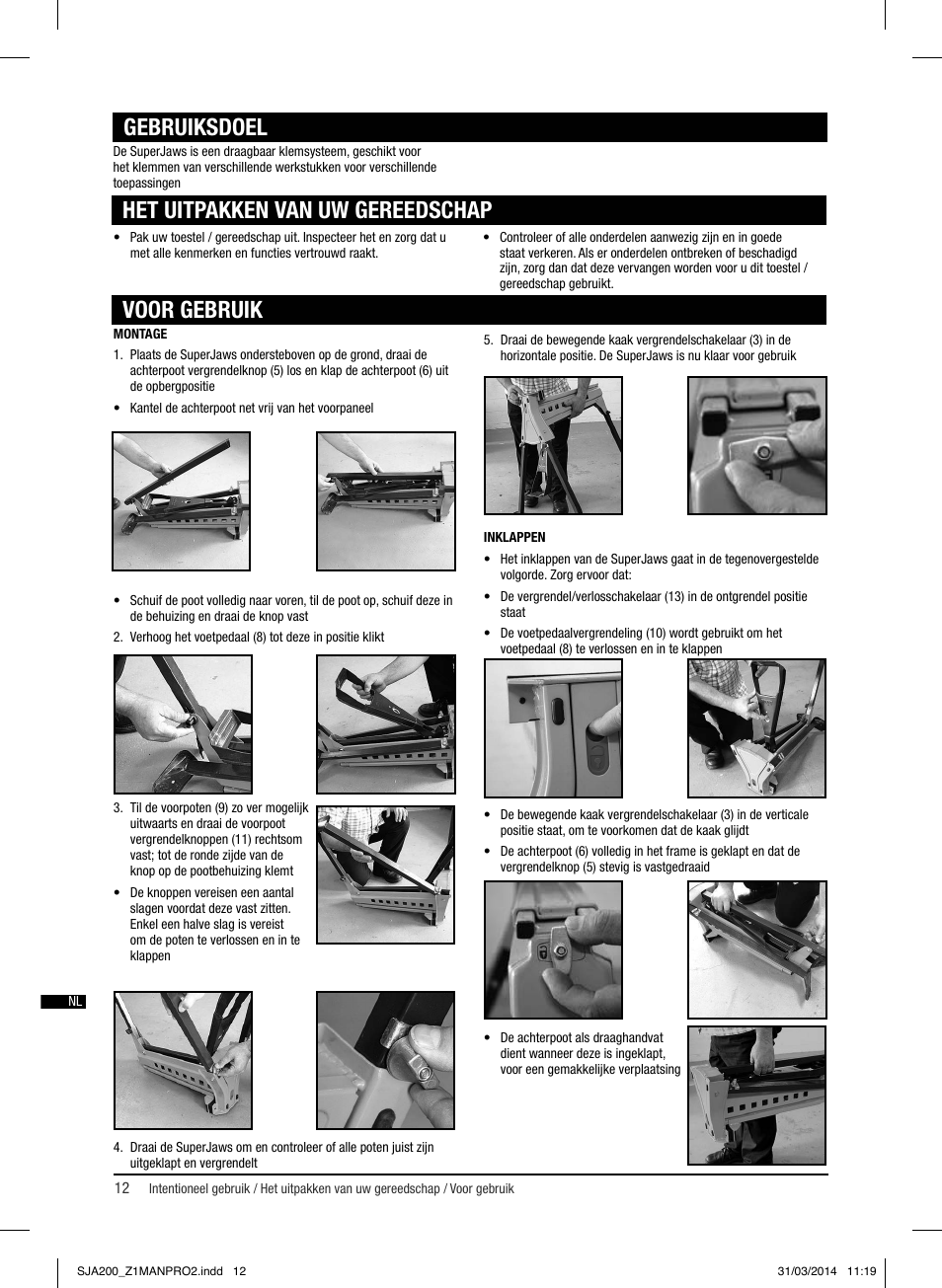 Gebruiksdoel, Het uitpakken van uw gereedschap voor gebruik | Triton SJA 200 User Manual | Page 13 / 66