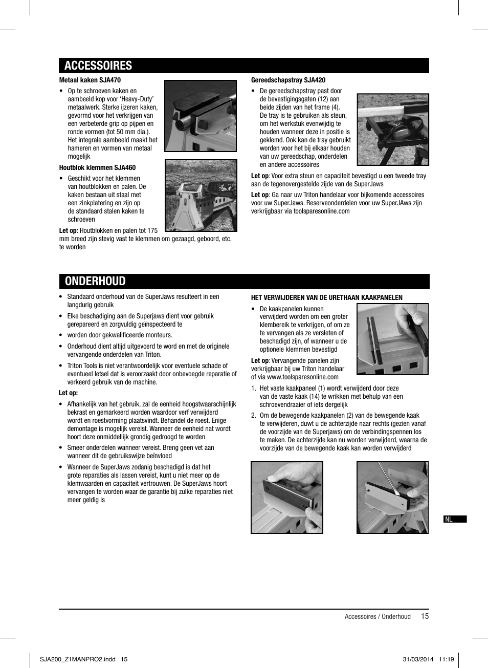 Accessoires onderhoud | Triton SJA 200 User Manual | Page 16 / 66