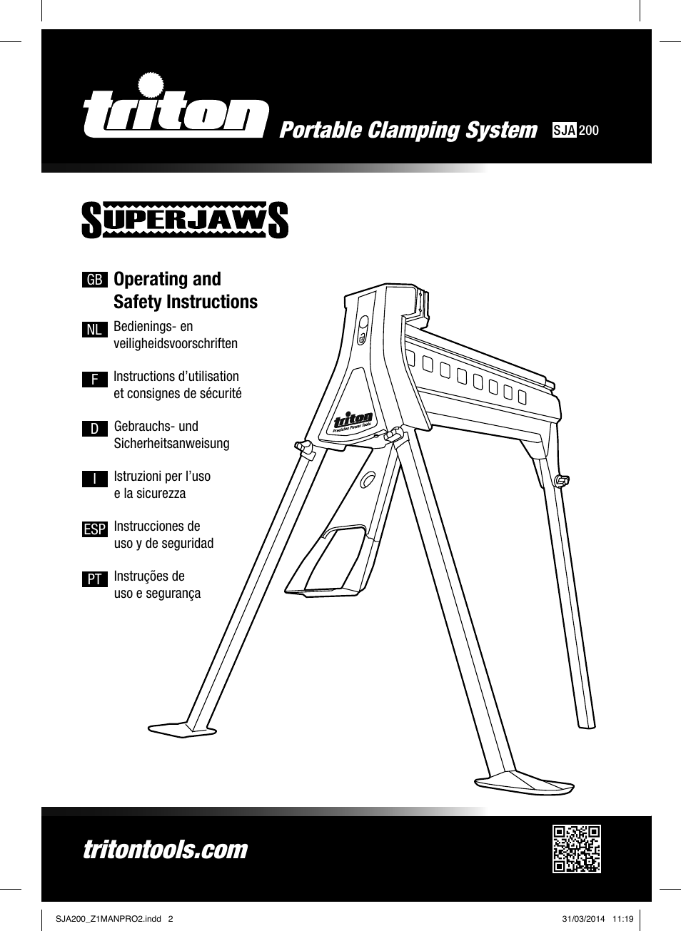 Portable clamping system, Operating and safety instructions | Triton SJA 200 User Manual | Page 2 / 66