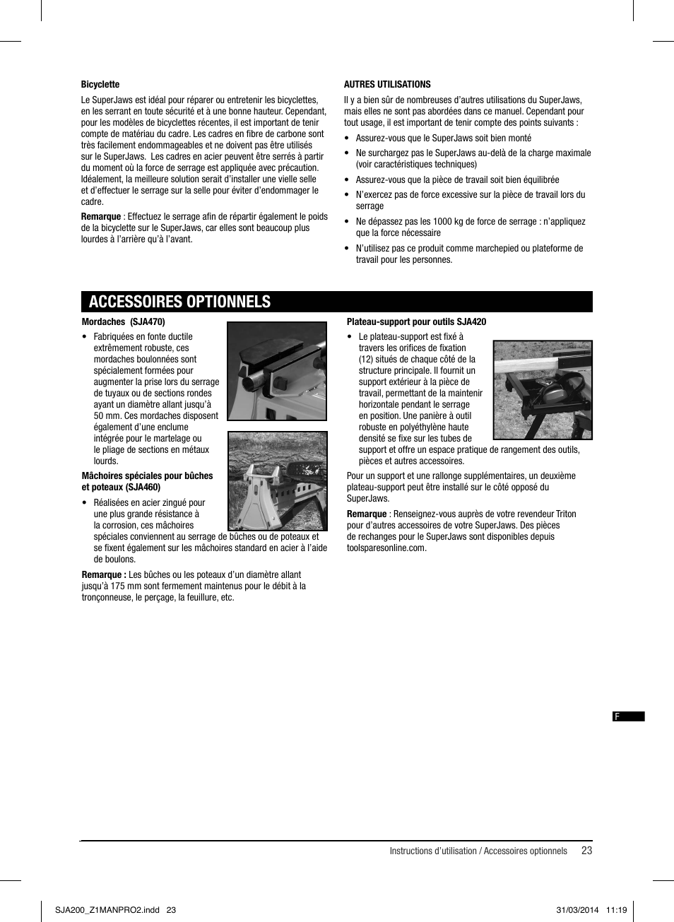 Accessoires optionnels | Triton SJA 200 User Manual | Page 24 / 66