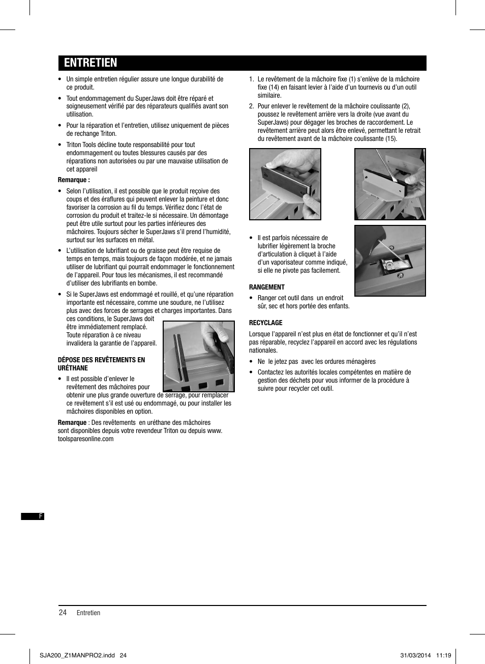 Entretien | Triton SJA 200 User Manual | Page 25 / 66