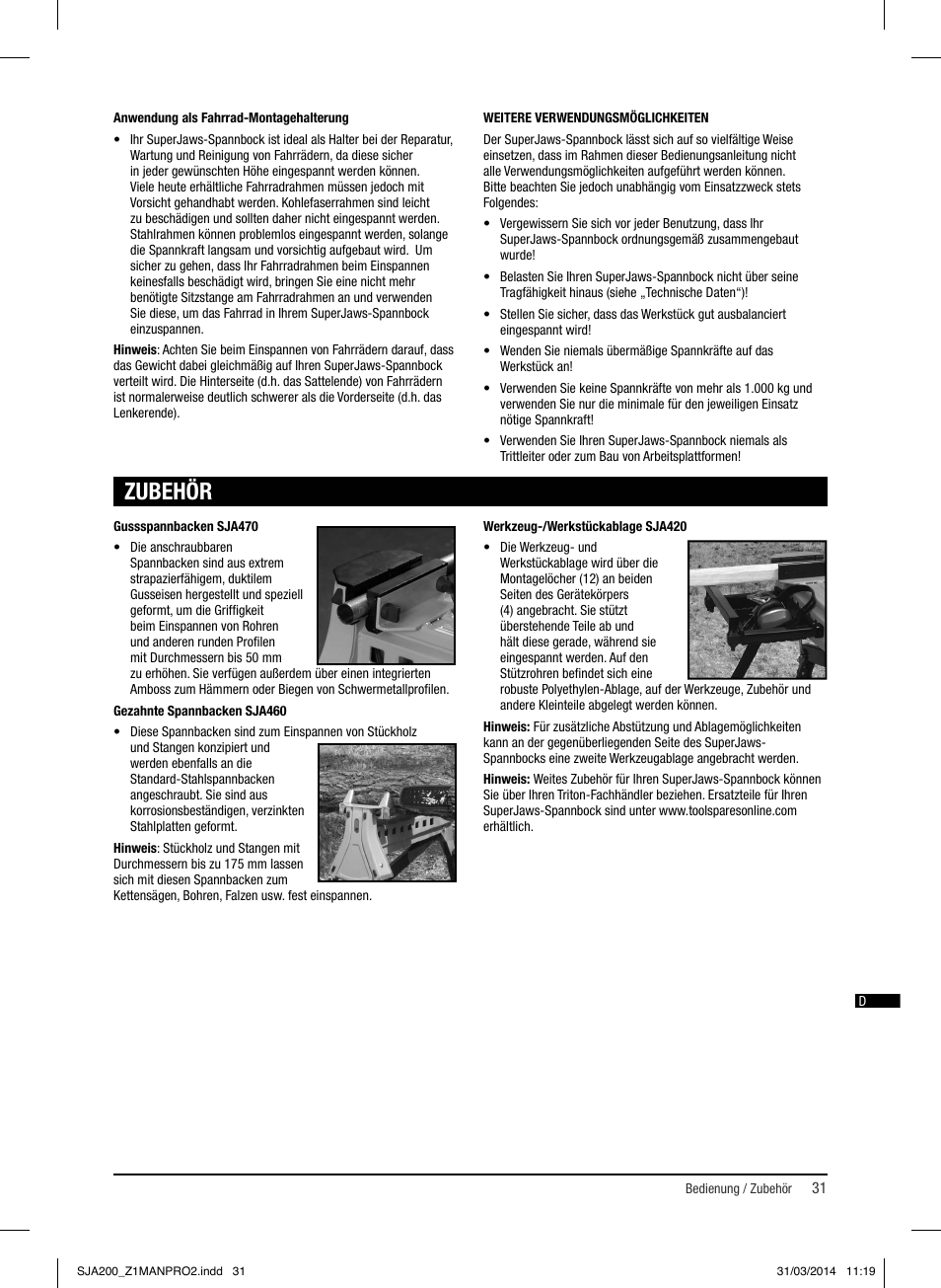 Zubehör | Triton SJA 200 User Manual | Page 32 / 66
