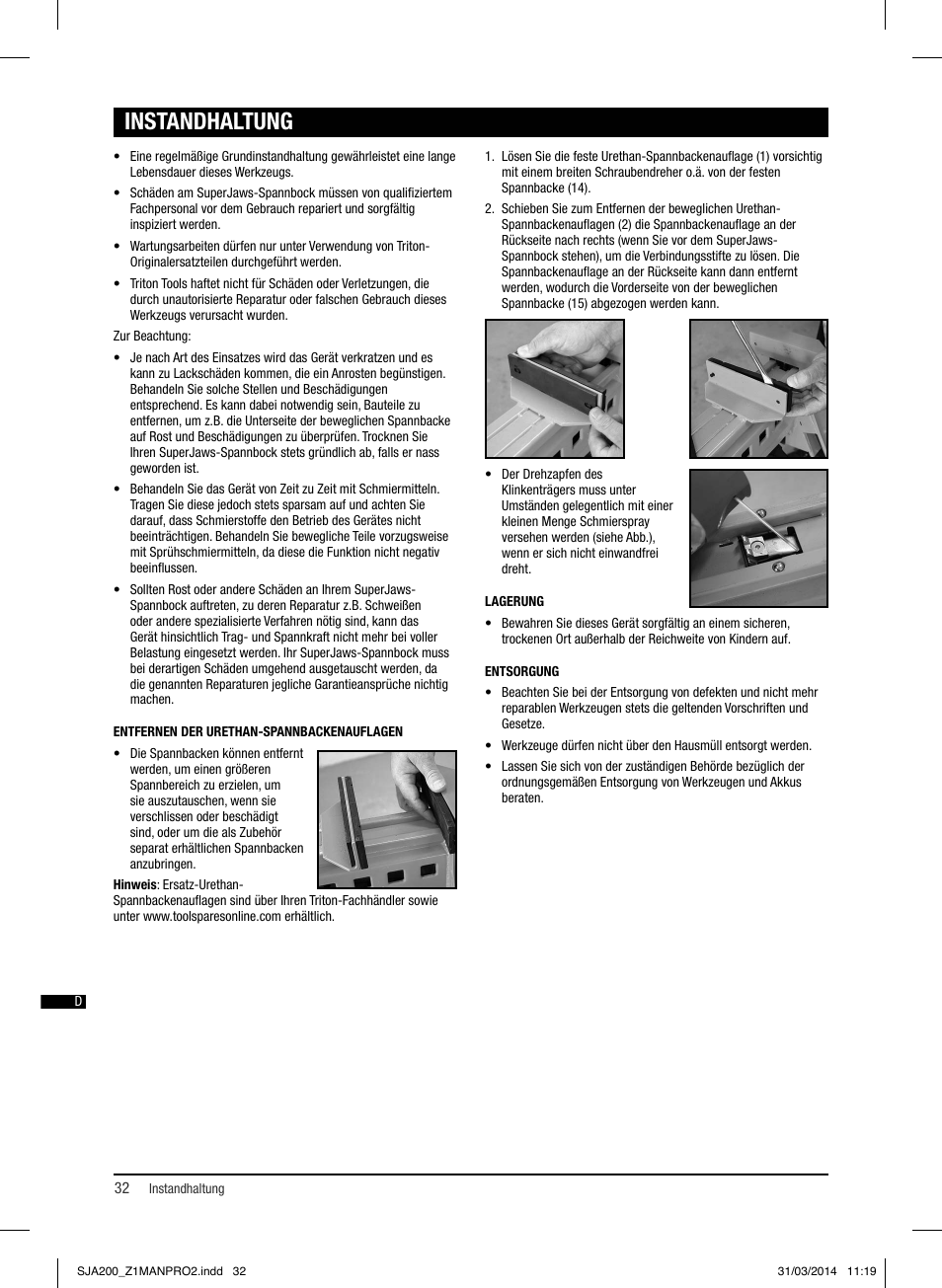 Instandhaltung | Triton SJA 200 User Manual | Page 33 / 66