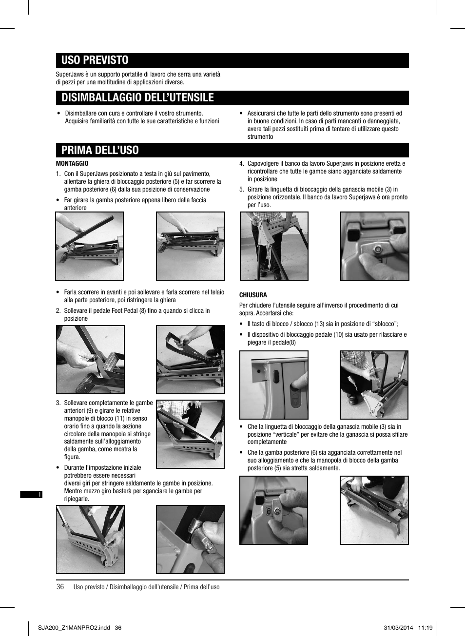 Uso previsto, Disimballaggio dell’utensile prima dell’uso | Triton SJA 200 User Manual | Page 37 / 66