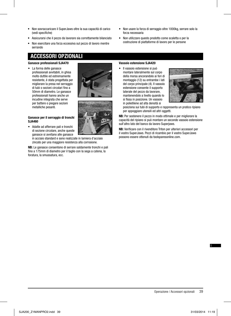 Accessori opzionali | Triton SJA 200 User Manual | Page 40 / 66