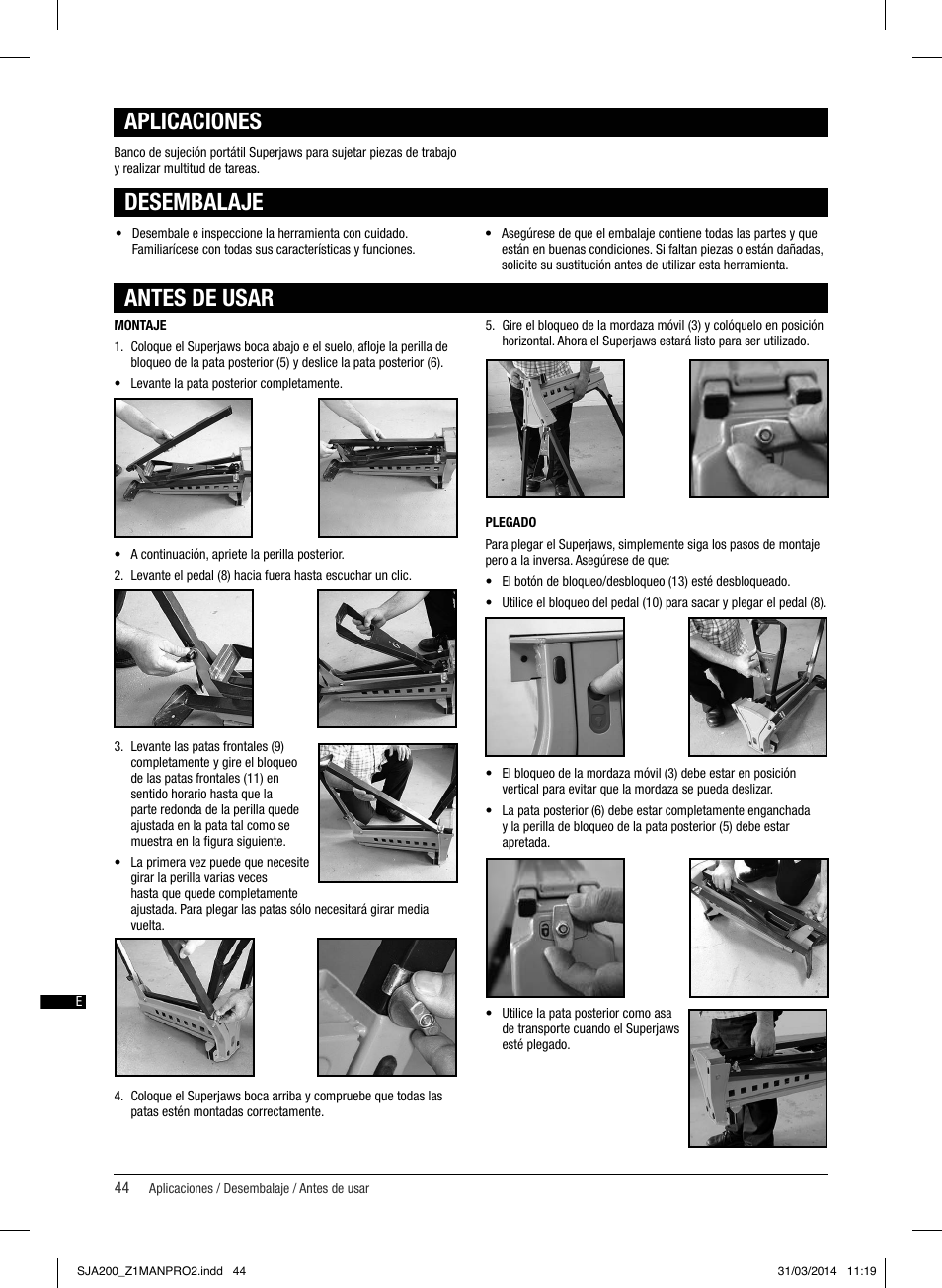 Desembalaje antes de usar, Aplicaciones | Triton SJA 200 User Manual | Page 45 / 66