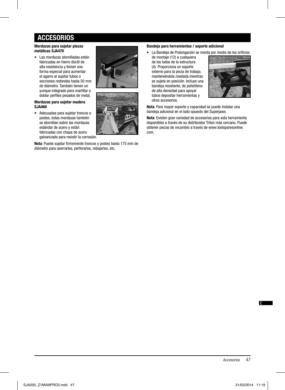Accesorios | Triton SJA 200 User Manual | Page 48 / 66
