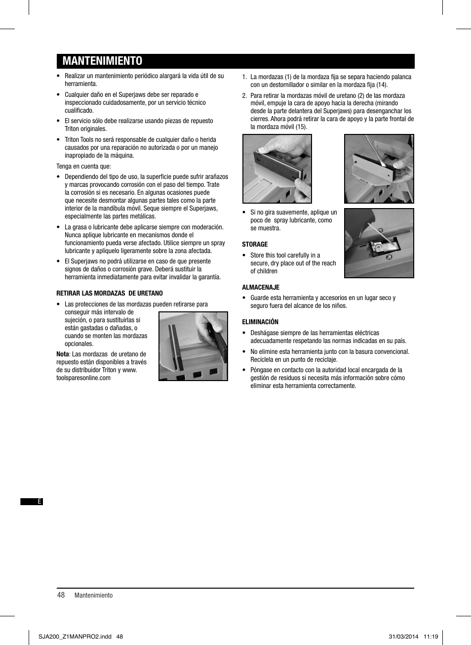 Mantenimiento | Triton SJA 200 User Manual | Page 49 / 66