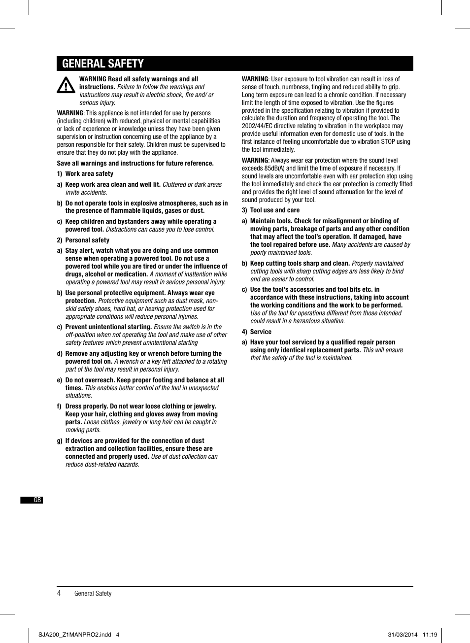 General safety | Triton SJA 200 User Manual | Page 5 / 66