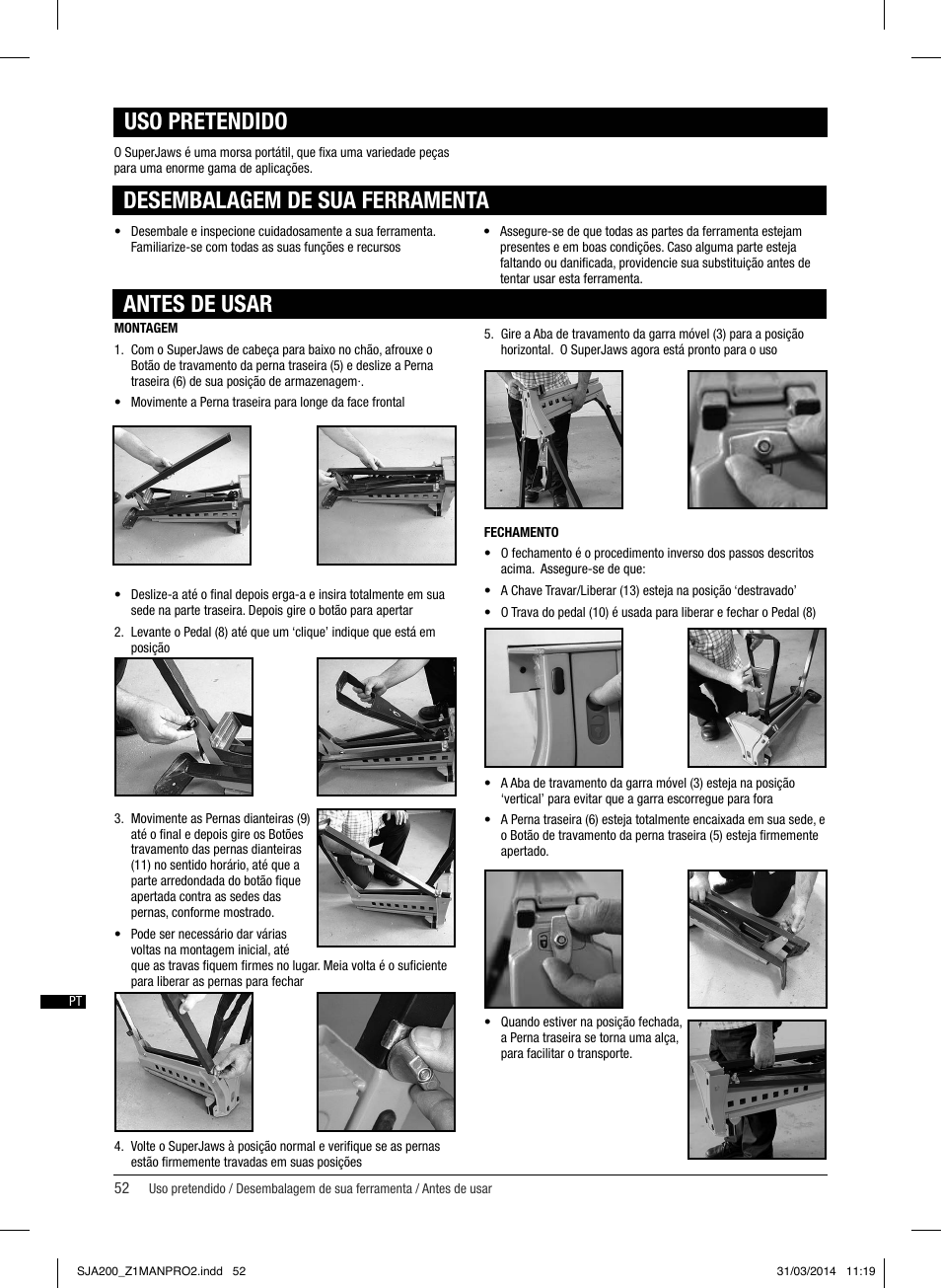 Uso pretendido, Desembalagem de sua ferramenta antes de usar | Triton SJA 200 User Manual | Page 53 / 66