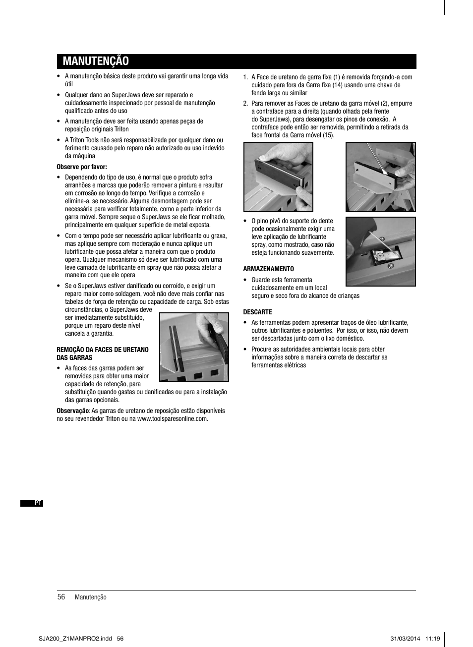 Manutenção | Triton SJA 200 User Manual | Page 57 / 66