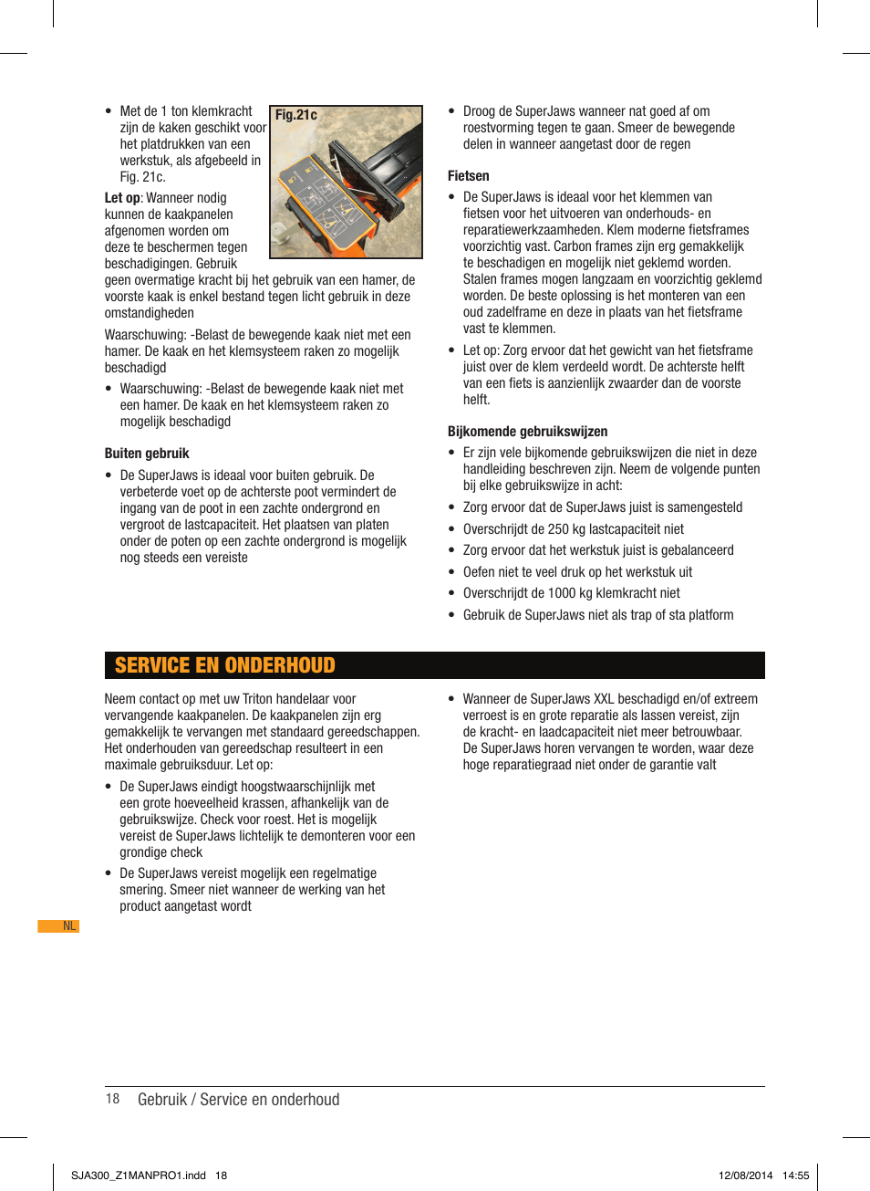 Service en onderhoud | Triton SJA 300 User Manual | Page 19 / 62