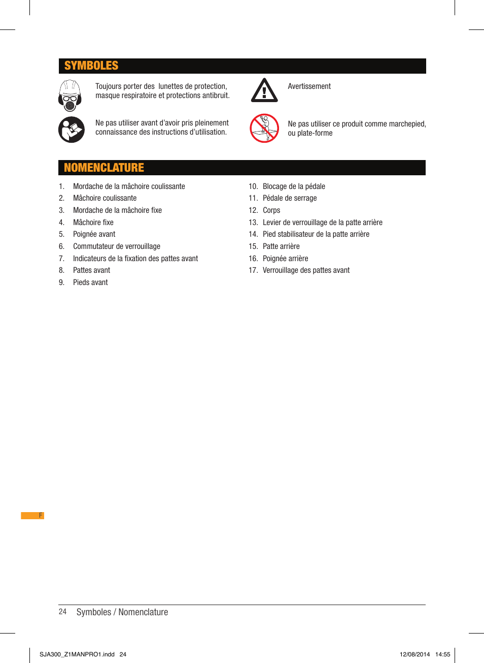 Symboles, Nomenclature | Triton SJA 300 User Manual | Page 25 / 62