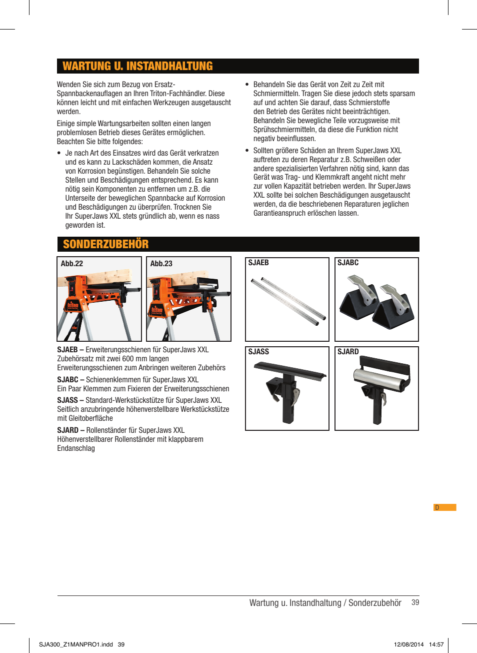 Wartung u. instandhaltung sonderzubehör | Triton SJA 300 User Manual | Page 40 / 62