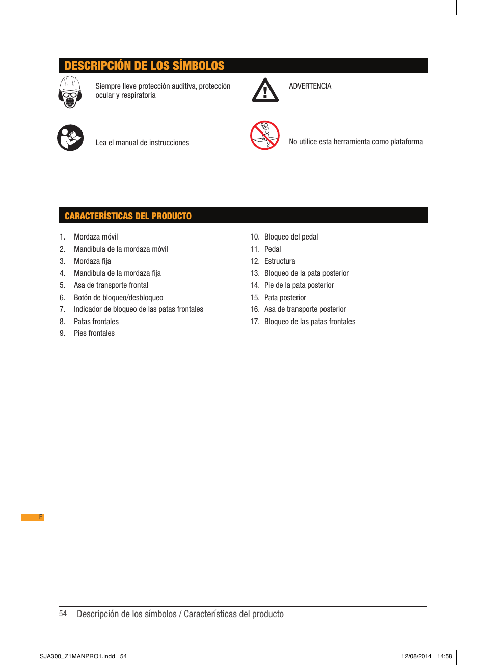 Descripción de los símbolos | Triton SJA 300 User Manual | Page 55 / 62