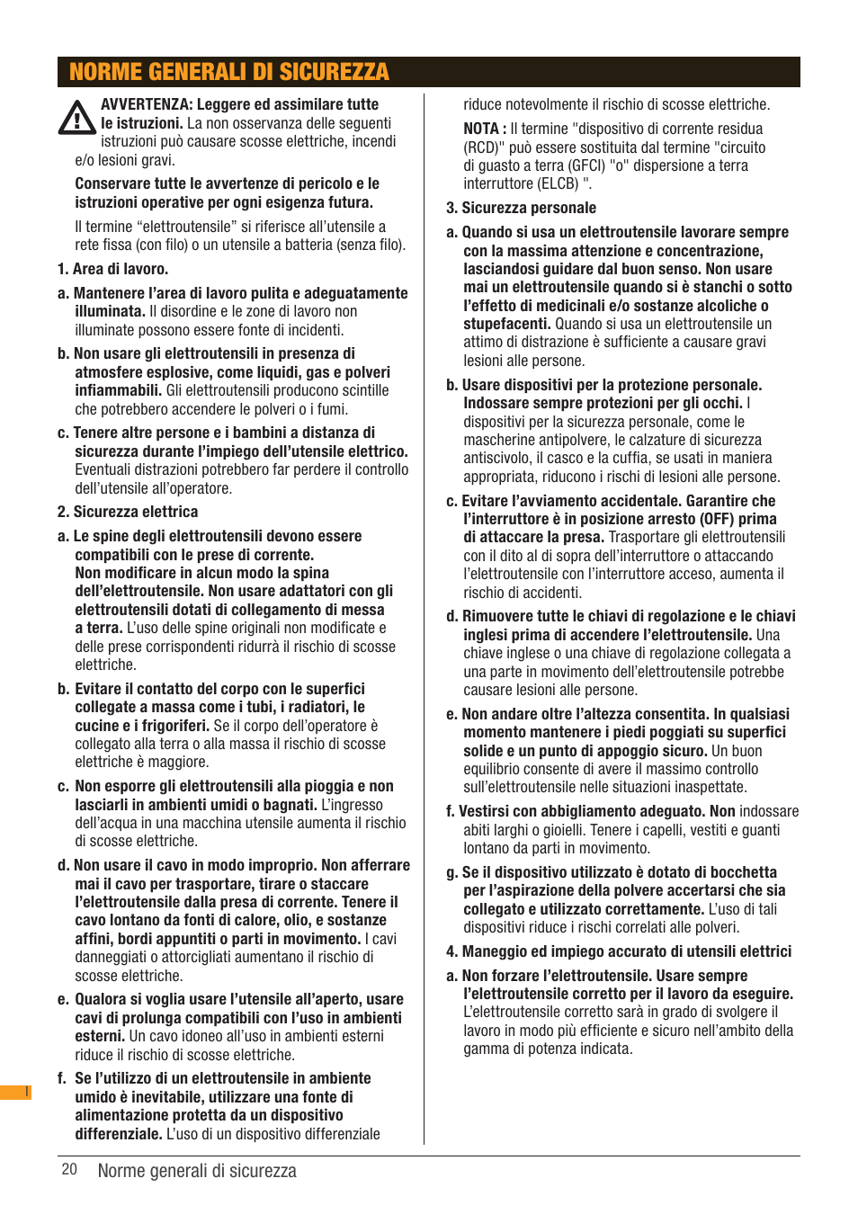 Norme generali di sicurezza | Triton RSA 300 User Manual | Page 20 / 25