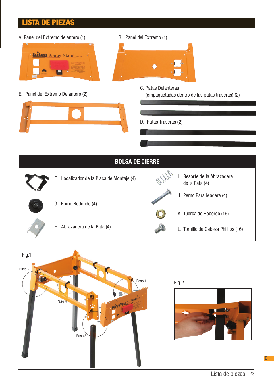 Lista de piezas | Triton RSA 300 User Manual | Page 23 / 25