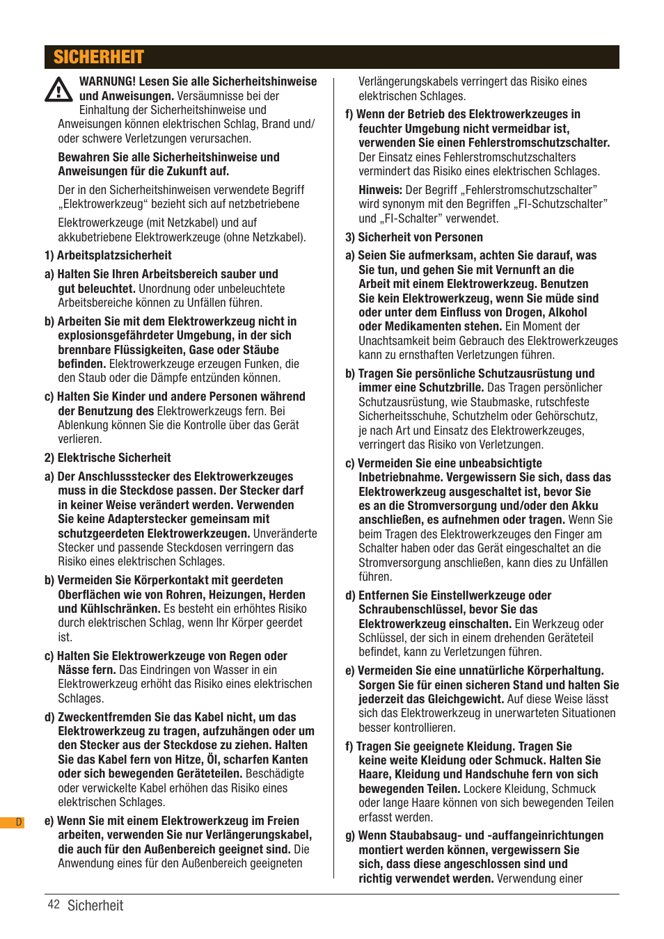 Sicherheit | Triton TCB 100 User Manual | Page 42 / 79