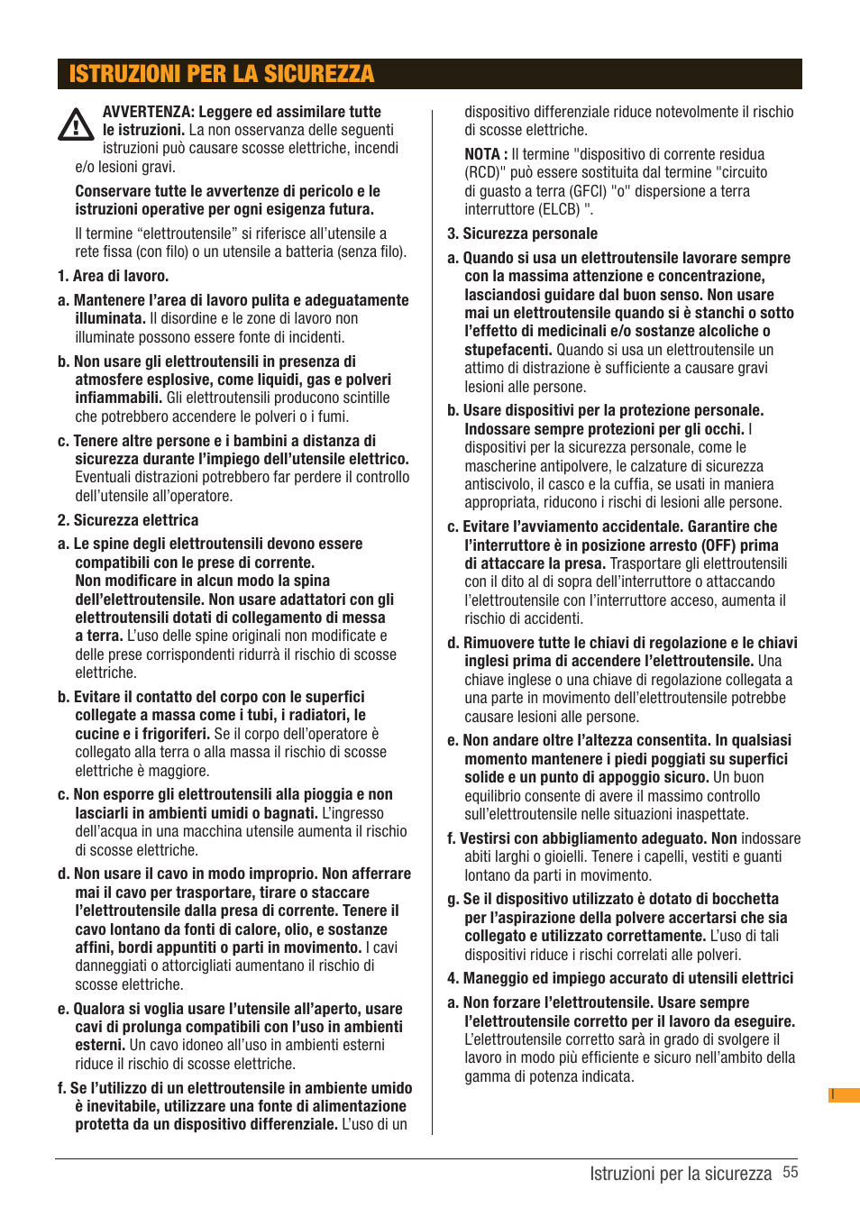 Istruzioni per la sicurezza | Triton TCB 100 User Manual | Page 55 / 79