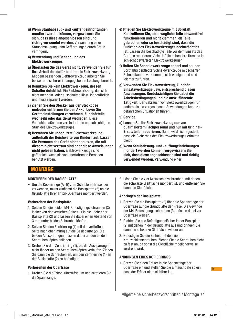 Montage | Triton TGA 001 User Manual | Page 17 / 26