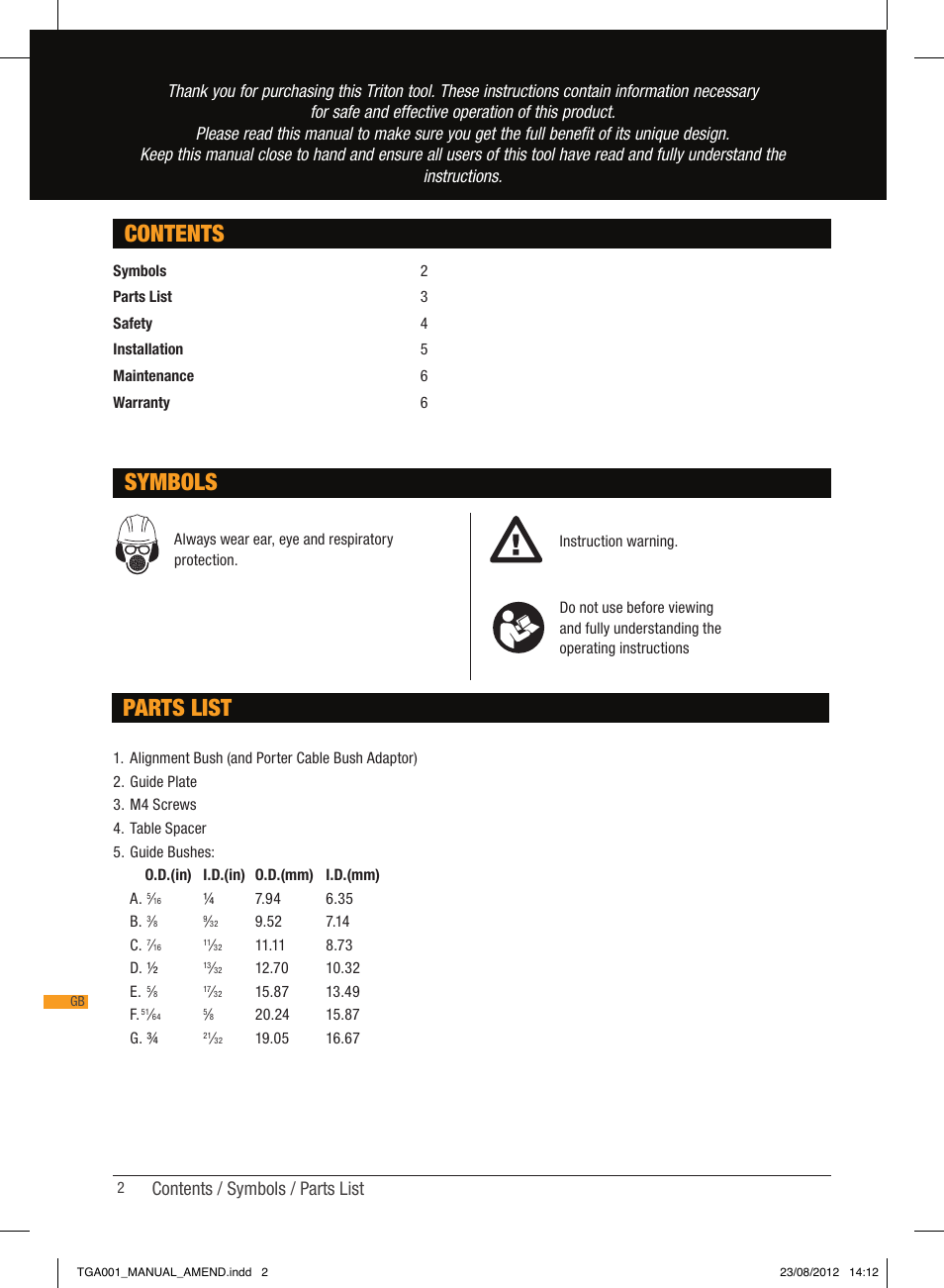 Triton TGA 001 User Manual | Page 2 / 26