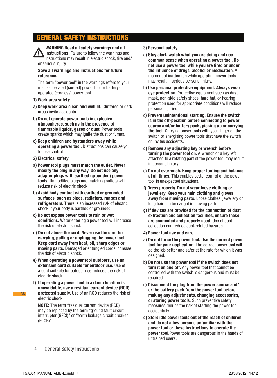 General safety instructions | Triton TGA 001 User Manual | Page 4 / 26