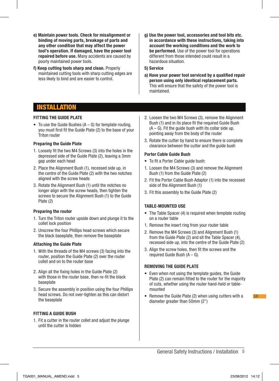 Installation | Triton TGA 001 User Manual | Page 5 / 26