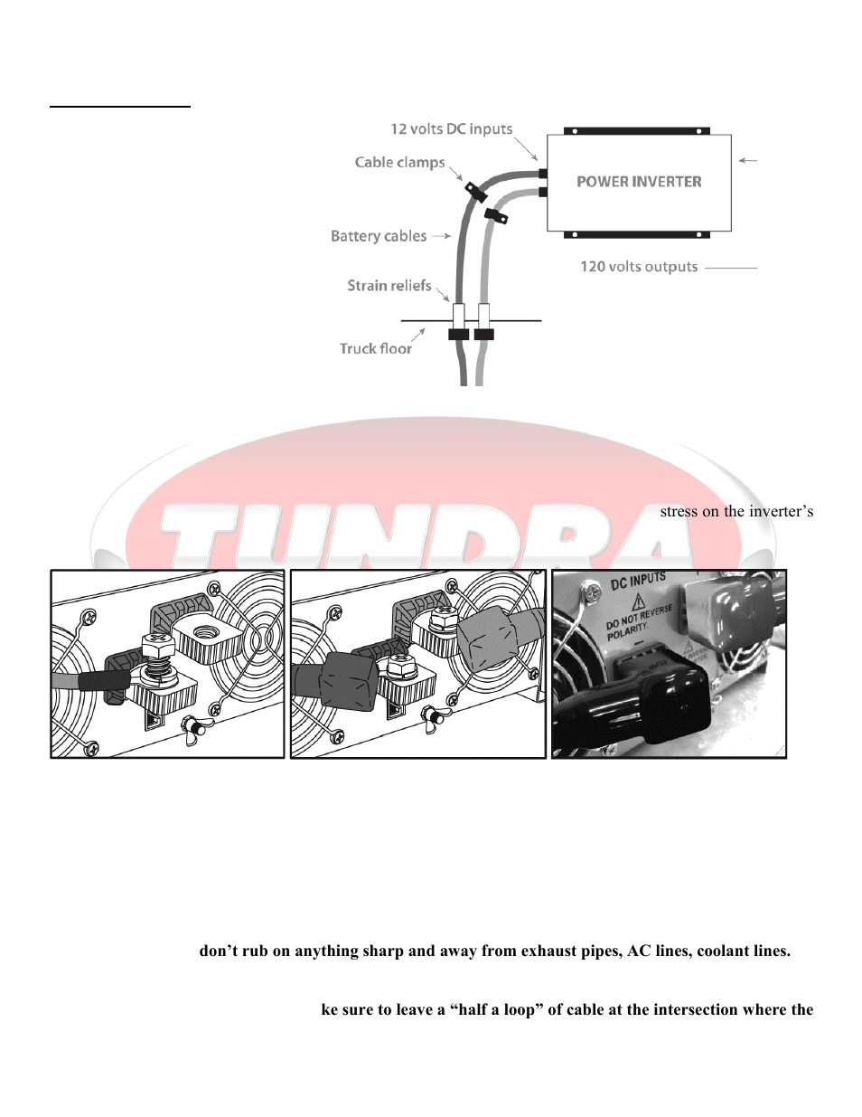 Battery cables installation / inside the cab, Battery cables installation / outside the cab | Tundra HDi3000 User Manual | Page 10 / 19